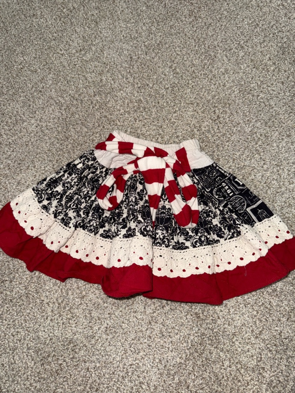 Persnicketyee Red, Black & White Layered Girl's Skirt with Striped Bow